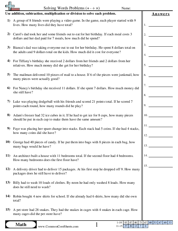 4.oa.3 Worksheets - Solving Mixed Problems worksheet